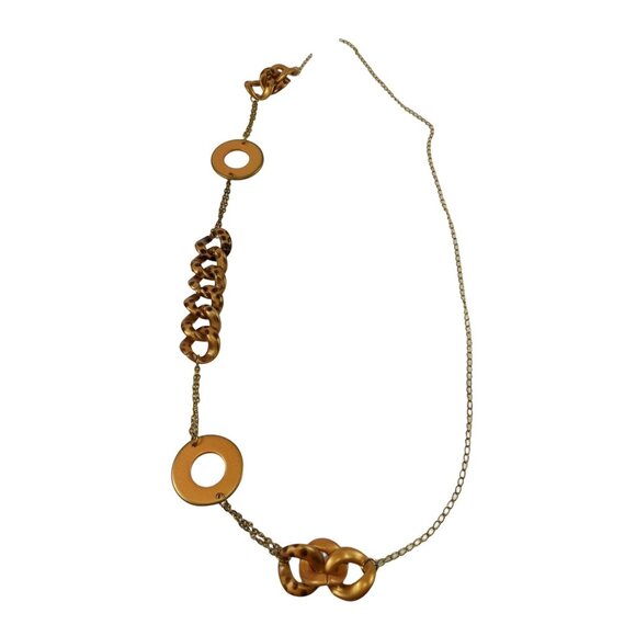 Vintage Gold-Tone Chain Necklace With Hammered Circle & Link Design A142 - Picture 2 of 6